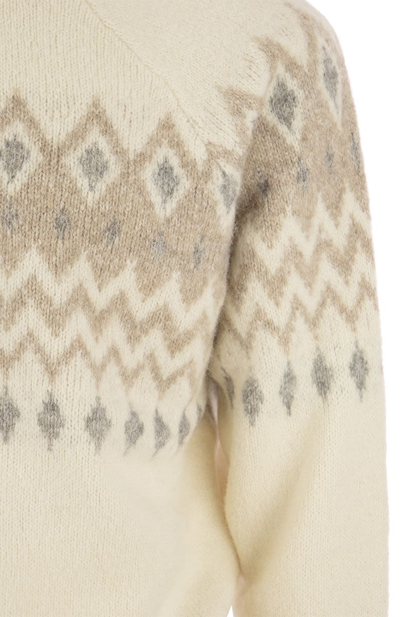 Icelandic Jacquard buttoned sweater in alpaca, cotton and wool - VOGUERINI