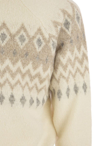 Icelandic Jacquard buttoned sweater in alpaca, cotton and wool - VOGUERINI