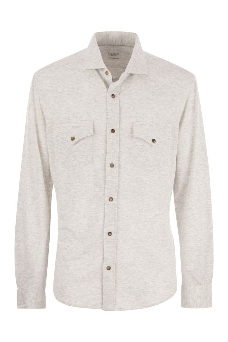 Linen and cotton blend leisure fit shirt with press studs and pockets - VOGUERINI