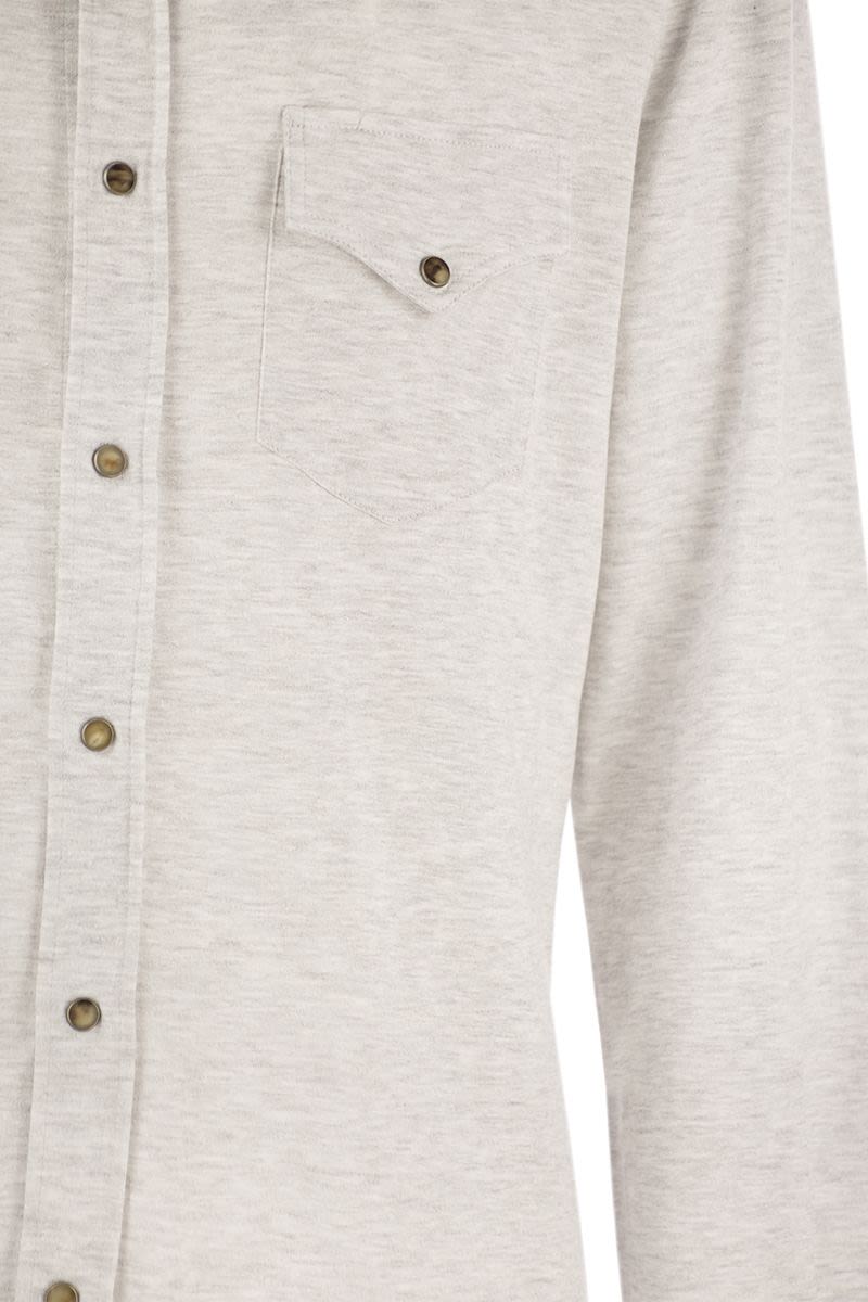 Linen and cotton blend leisure fit shirt with press studs and pockets - VOGUERINI