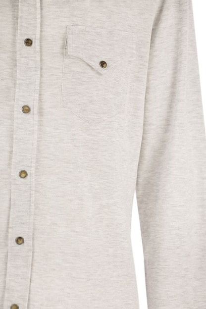 Linen and cotton blend leisure fit shirt with press studs and pockets - VOGUERINI