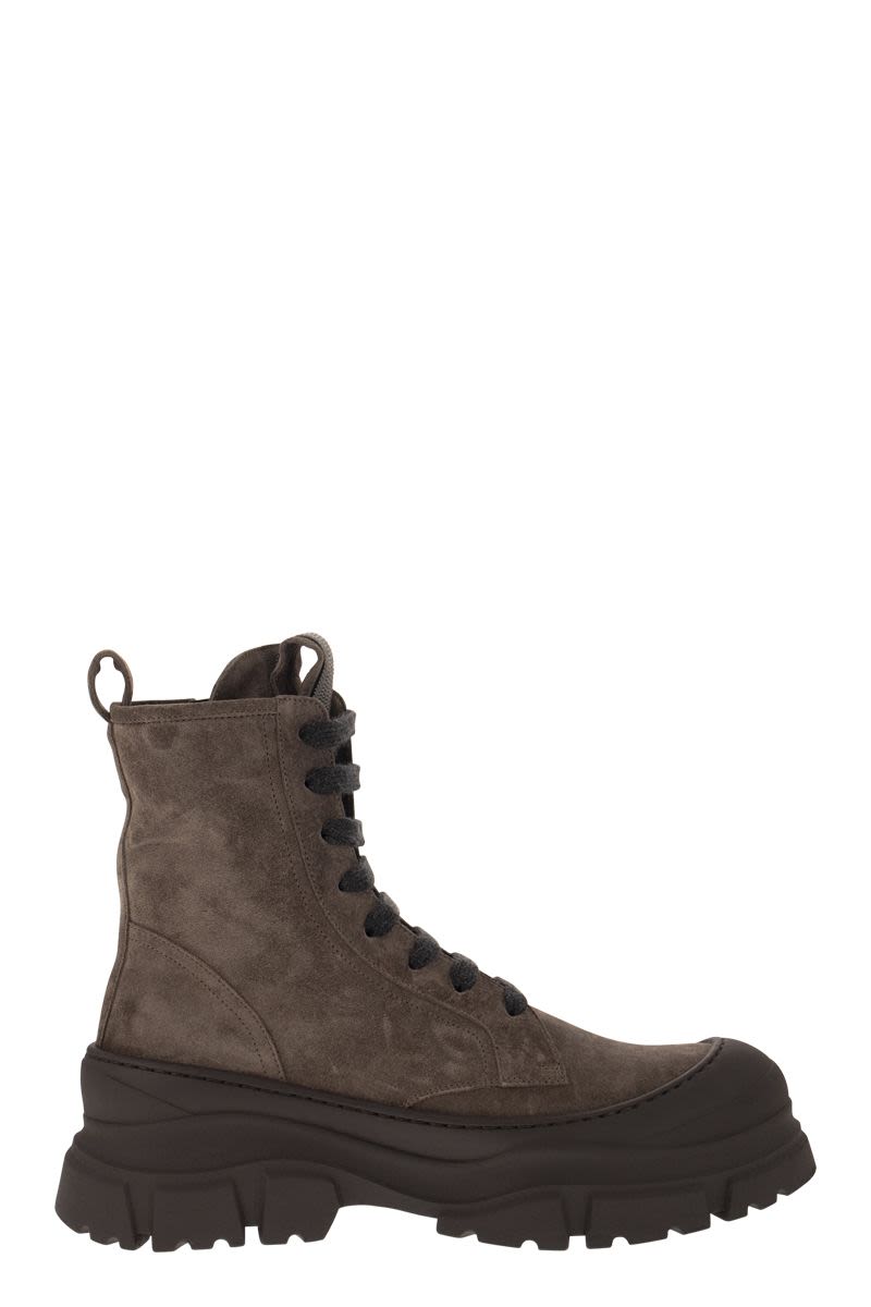 Suede and calfskin boot with Precious Tongue - VOGUERINI