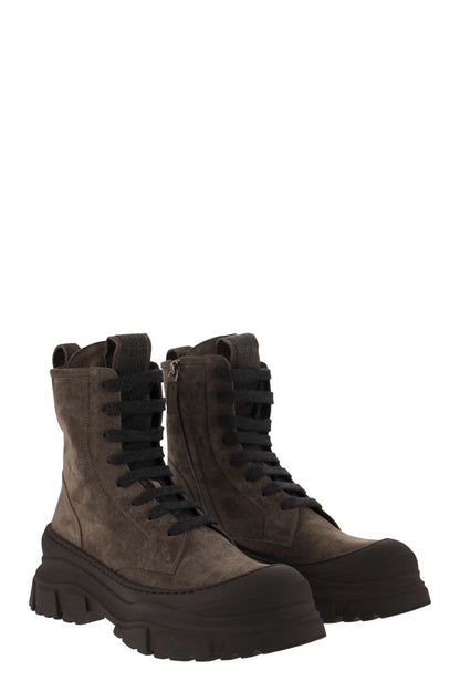 Suede and calfskin boot with Precious Tongue - VOGUERINI