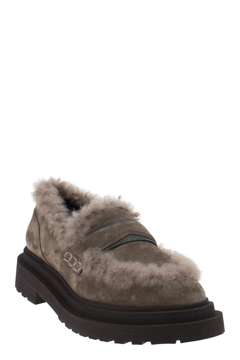 Suede loafer with shearling lining and Precious Insert - VOGUERINI