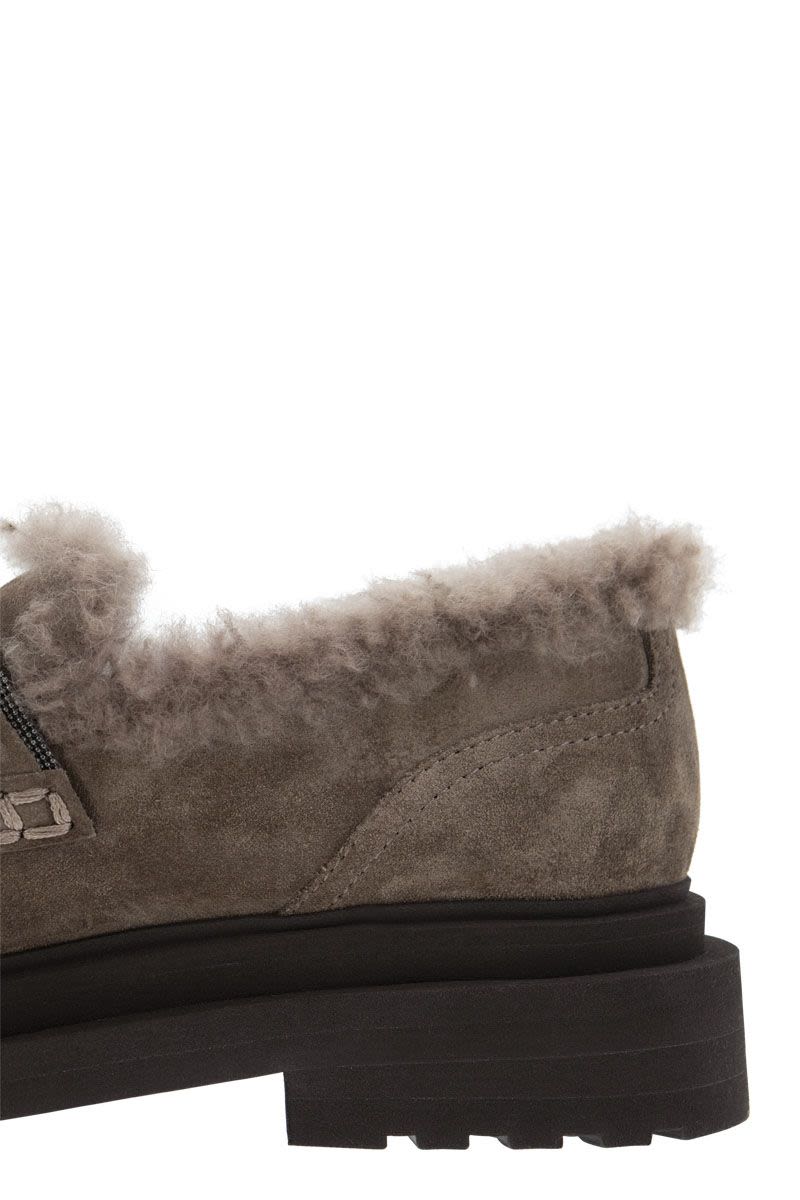 Suede loafer with shearling lining and Precious Insert - VOGUERINI