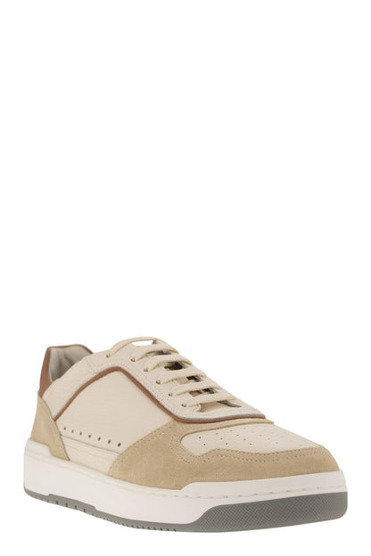 Basket trainers in grained calfskin and washed suede - VOGUERINI