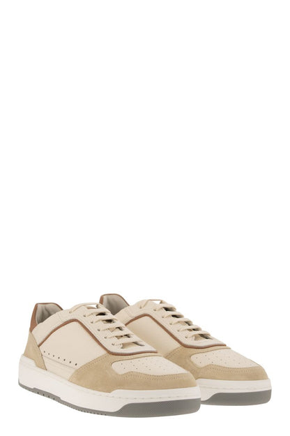 Basket trainers in grained calfskin and washed suede - VOGUERINI