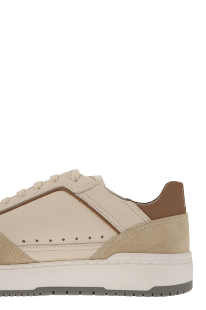 Basket trainers in grained calfskin and washed suede - VOGUERINI