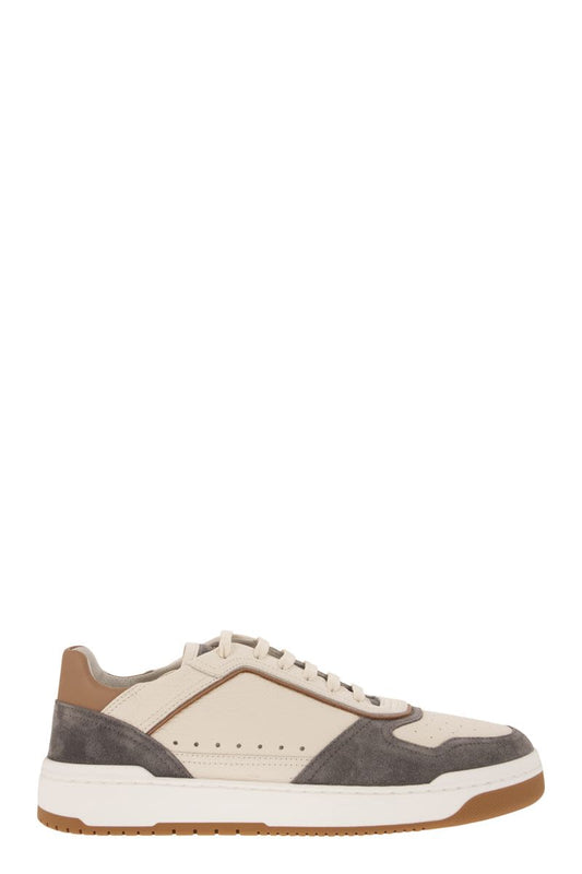 Basket trainers in grained calfskin and washed suede - VOGUERINI