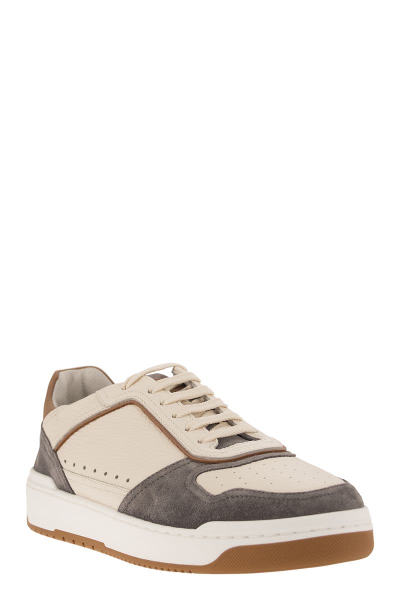 Basket trainers in grained calfskin and washed suede - VOGUERINI