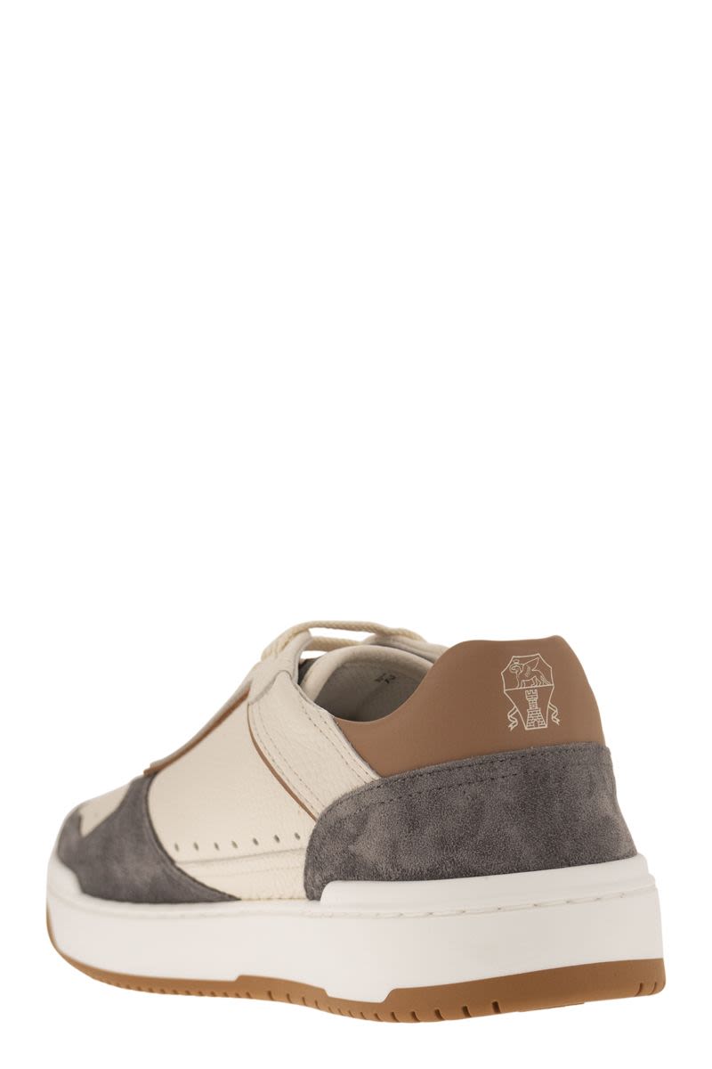 Basket trainers in grained calfskin and washed suede - VOGUERINI