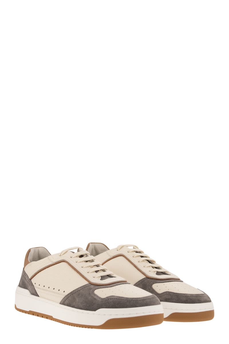 Basket trainers in grained calfskin and washed suede - VOGUERINI