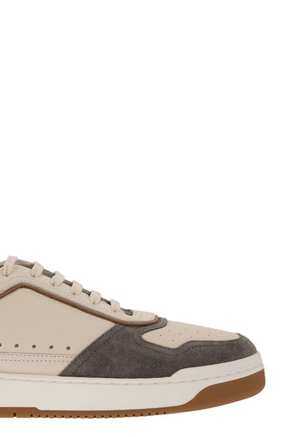 Basket trainers in grained calfskin and washed suede - VOGUERINI