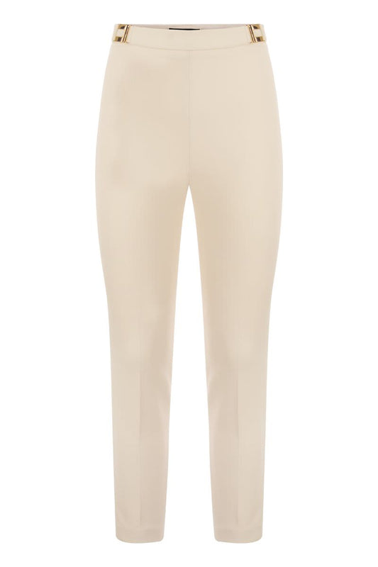 Straight crepe trousers with logo plaques - VOGUERINI