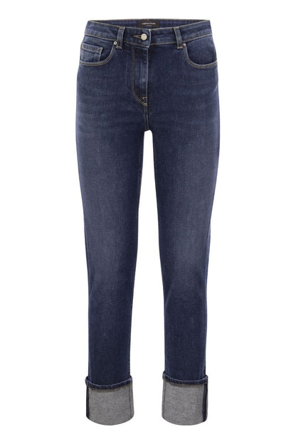 Stretch denim trousers with turn-ups - VOGUERINI