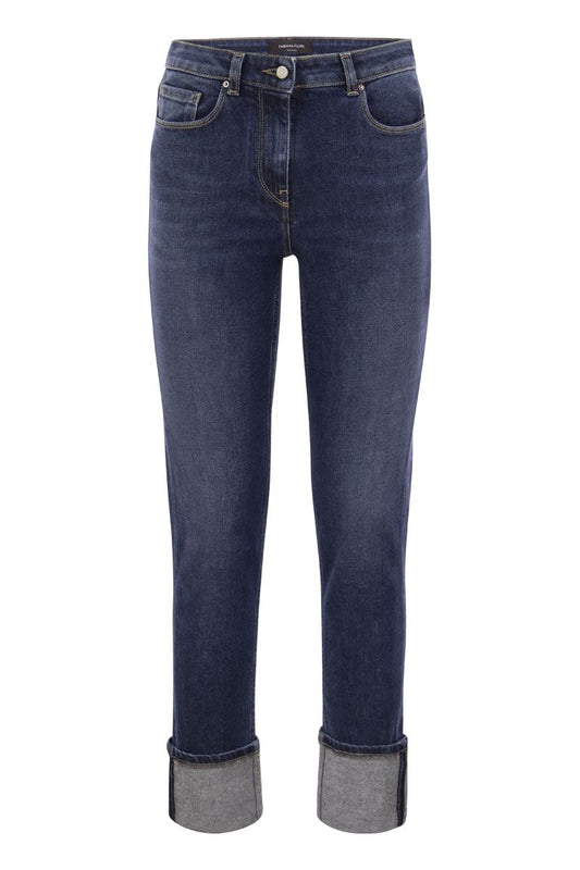 Stretch denim trousers with turn-ups - VOGUERINI