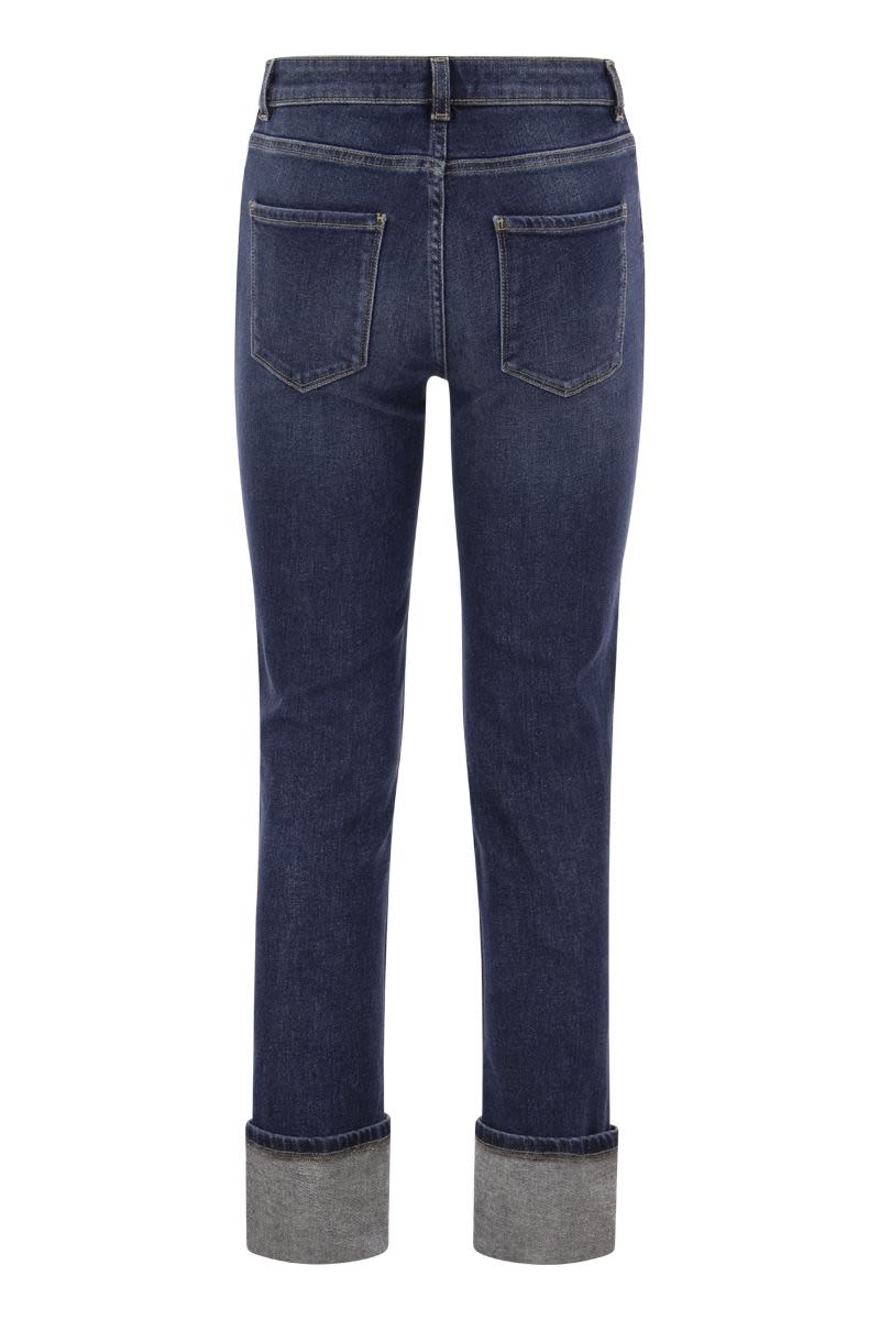 Stretch denim trousers with turn-ups - VOGUERINI