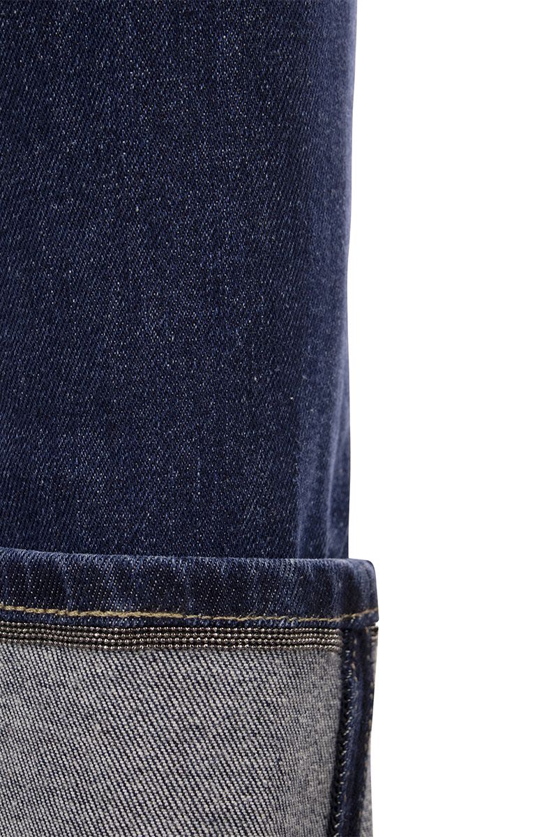 Stretch denim trousers with turn-ups - VOGUERINI