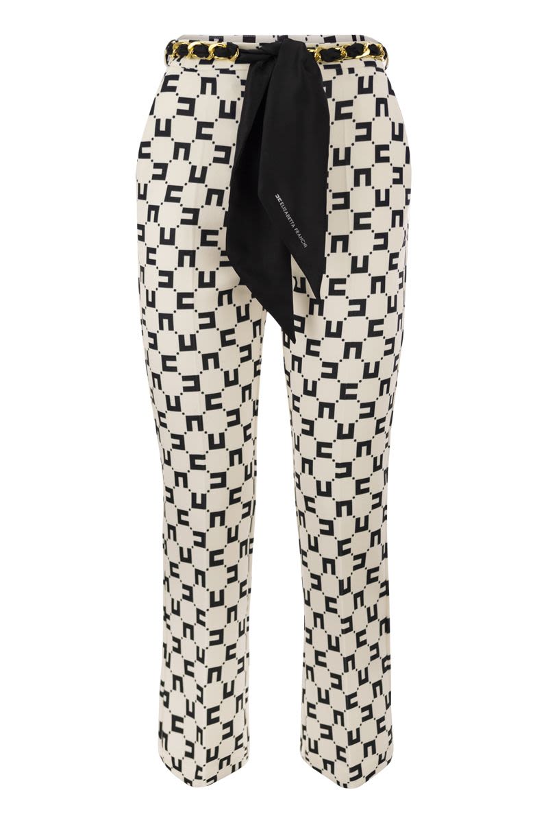 Logo print stretch crepe trousers with foulard belt - VOGUERINI