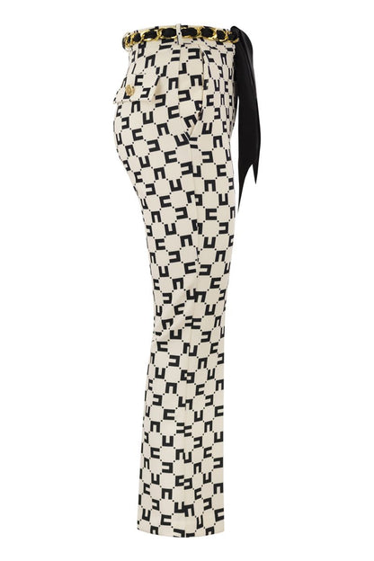 Logo print stretch crepe trousers with foulard belt - VOGUERINI