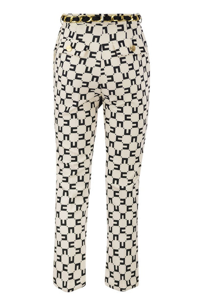 Logo print stretch crepe trousers with foulard belt - VOGUERINI