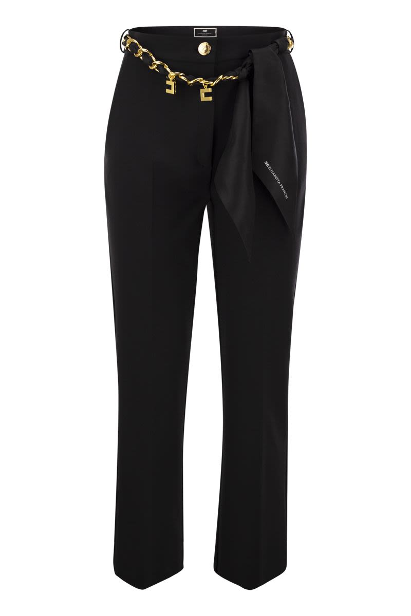 Stretch crepe trousers with foulard belt - VOGUERINI