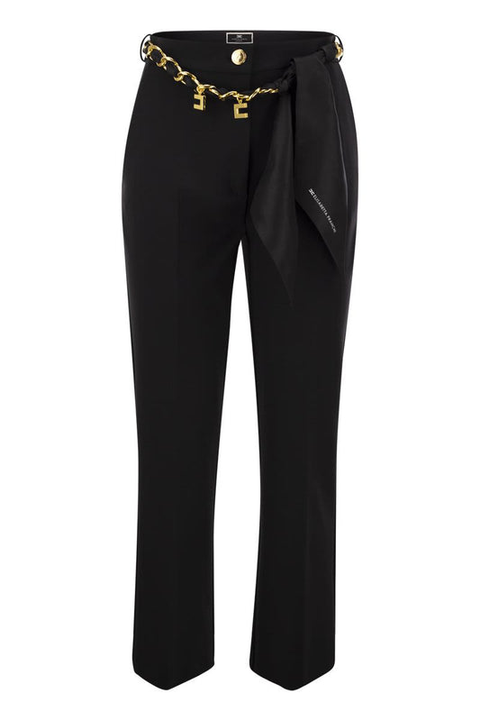 Stretch crepe trousers with foulard belt - VOGUERINI