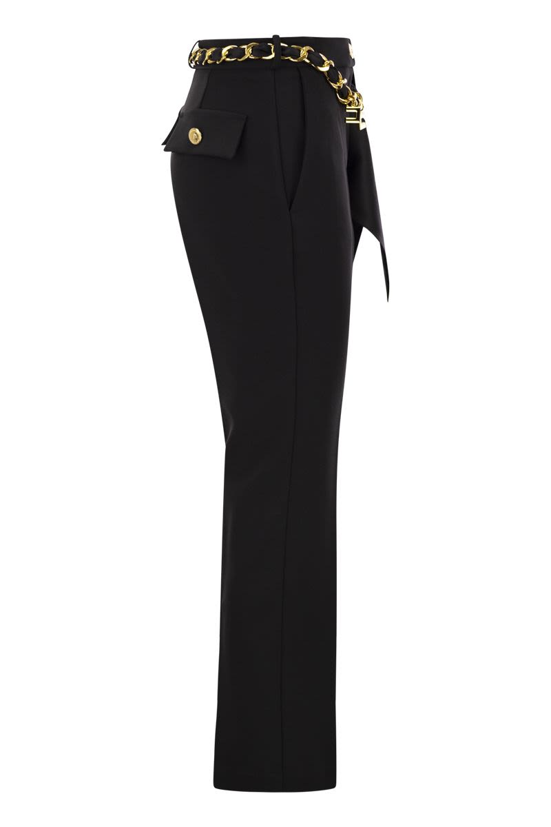 Stretch crepe trousers with foulard belt - VOGUERINI