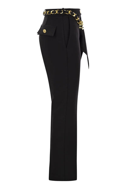 Stretch crepe trousers with foulard belt - VOGUERINI