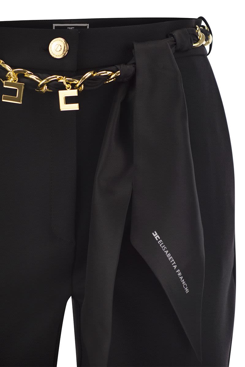 Stretch crepe trousers with foulard belt - VOGUERINI