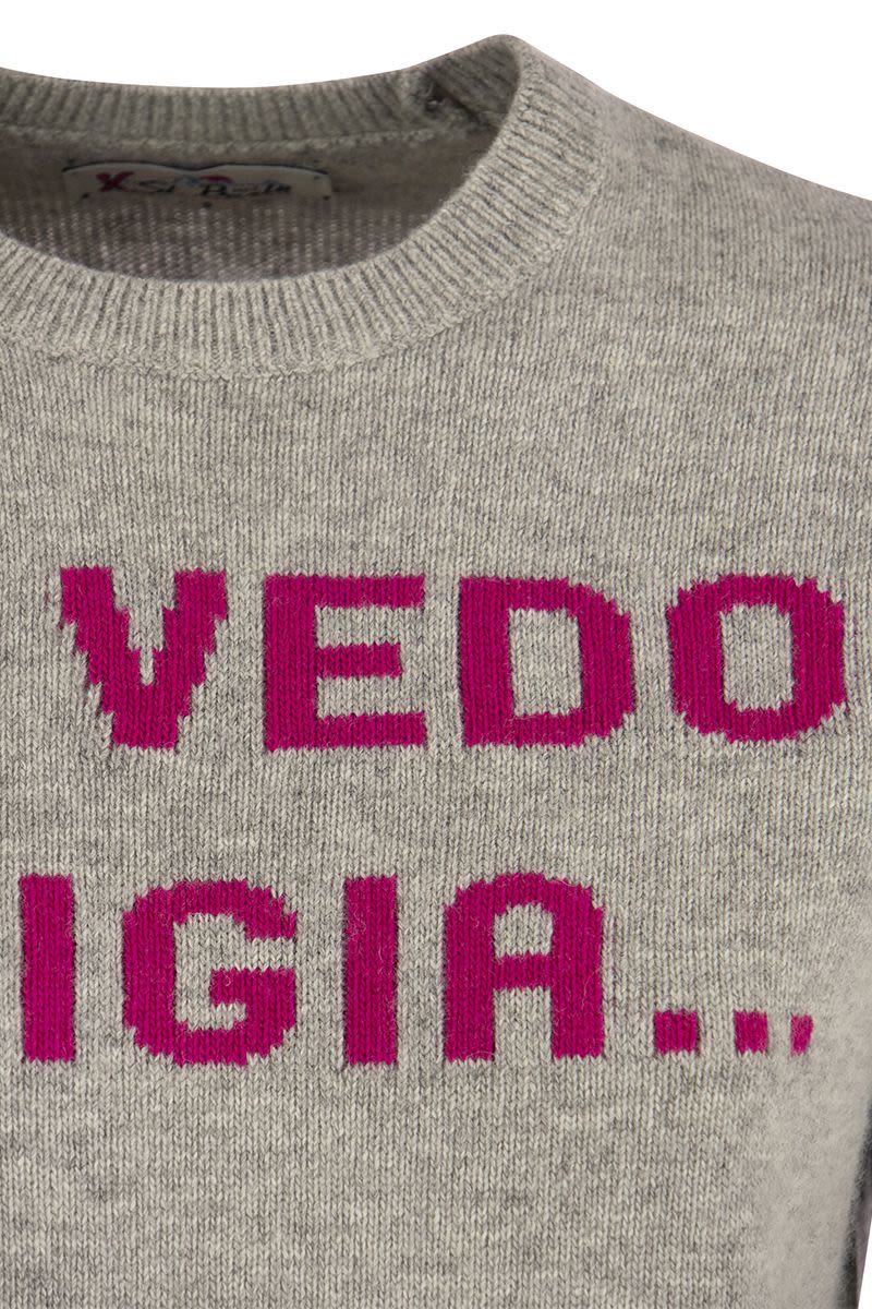 Wool and cashmere blend jumper with LA VEDO GRIGIA embroidery - VOGUERINI