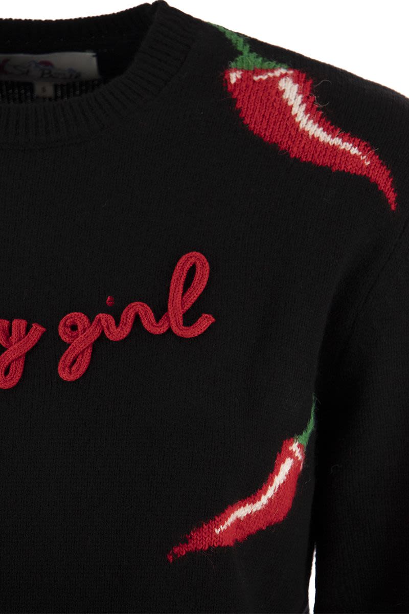 Jumper with embroidery and chilli - VOGUERINI