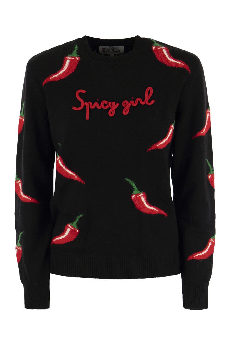 Jumper with embroidery and chilli - VOGUERINI