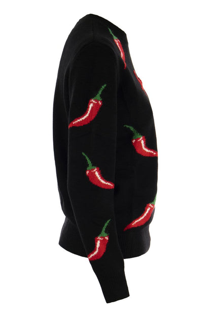 Jumper with embroidery and chilli - VOGUERINI