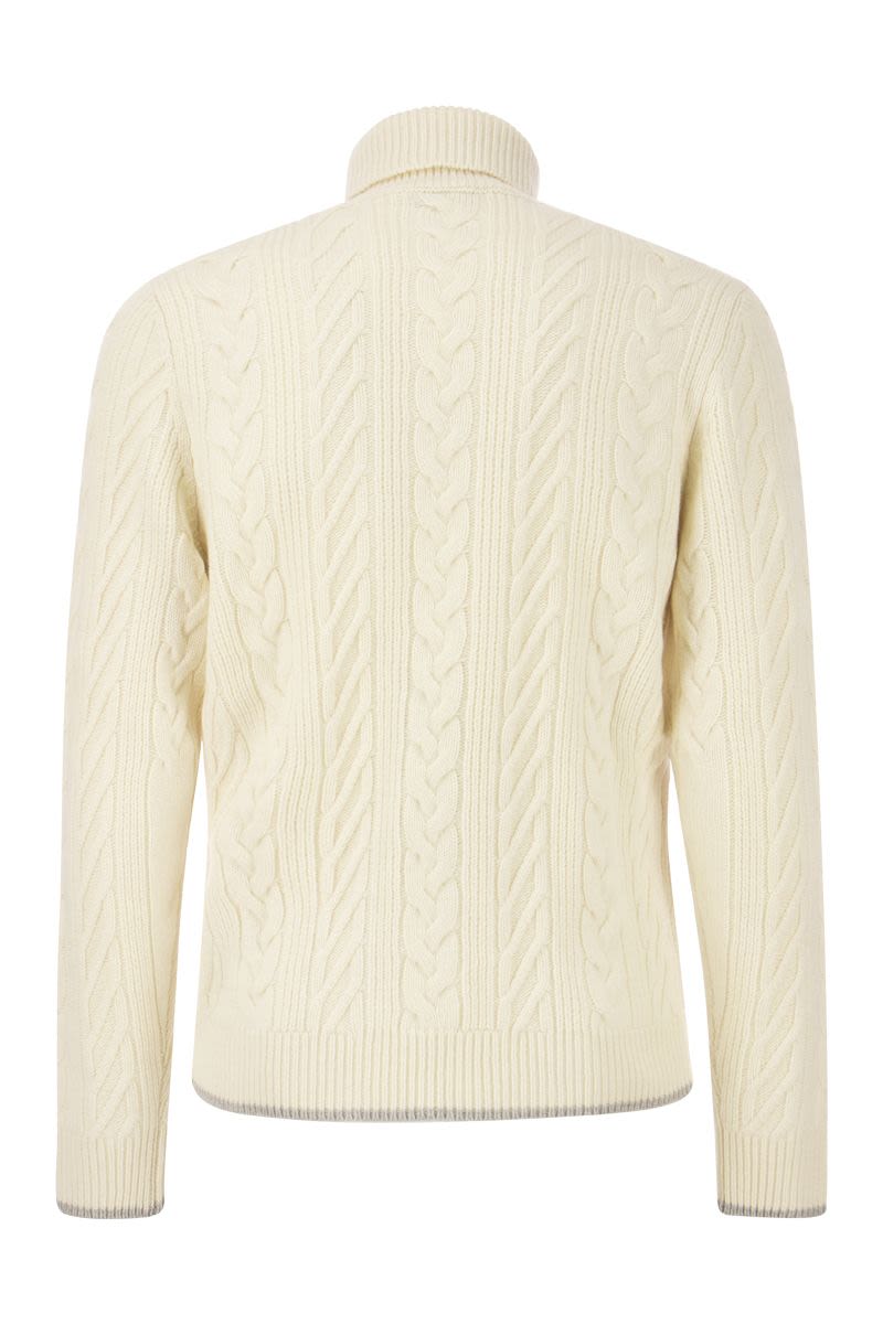 Wool and cashmere cable-knit turtleneck sweater - VOGUERINI