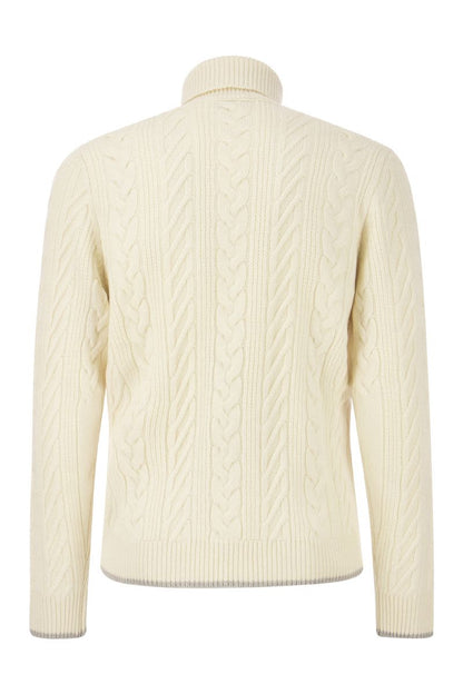 Wool and cashmere cable-knit turtleneck sweater - VOGUERINI