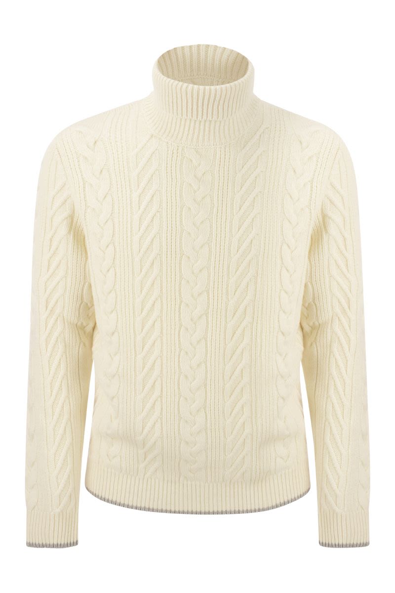 Wool and cashmere cable-knit turtleneck sweater - VOGUERINI