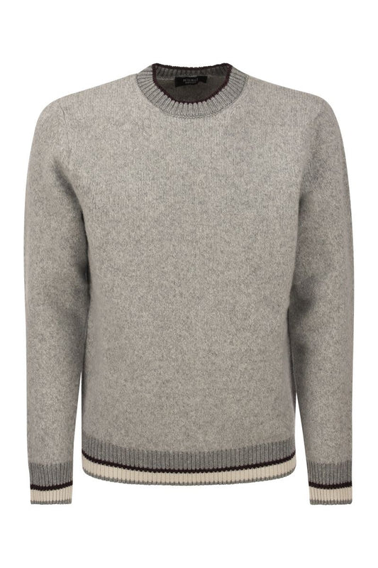 Round-neck sweater in wool silk and cashmere boucle' patterned yarn - VOGUERINI