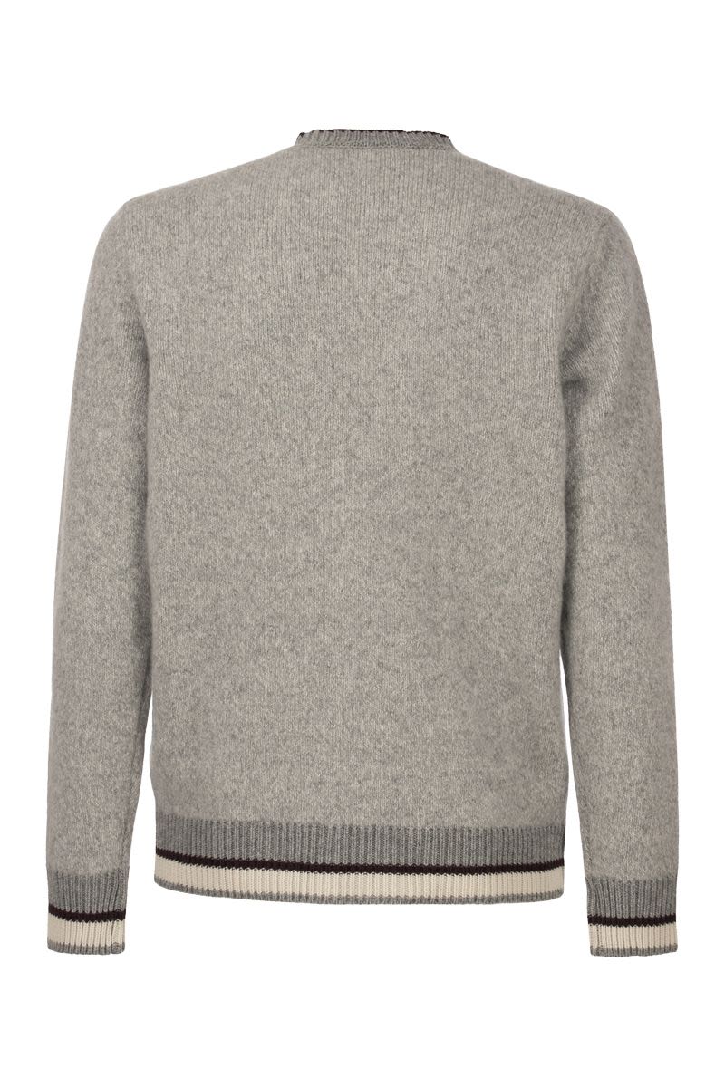 Round-neck sweater in wool silk and cashmere boucle' patterned yarn - VOGUERINI