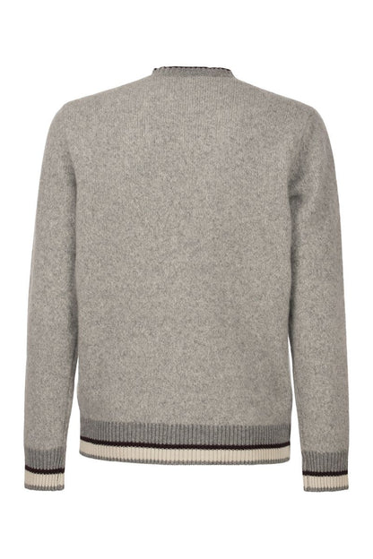 Round-neck sweater in wool silk and cashmere boucle' patterned yarn - VOGUERINI