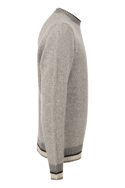 Round-neck sweater in wool silk and cashmere boucle' patterned yarn - VOGUERINI