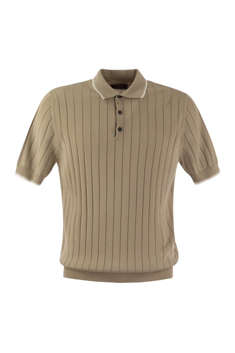 Polo shirt in pure cotton crepe yarn with flat rib