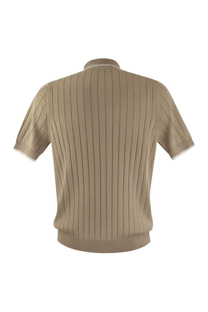 Polo shirt in pure cotton crepe yarn with flat rib