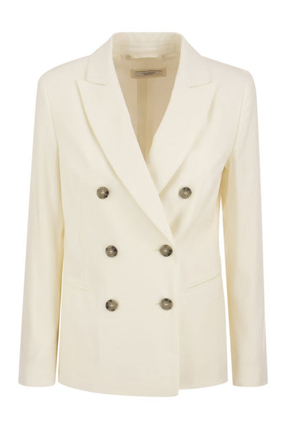 Wool and linen canvas double-breasted blazer - VOGUERINI