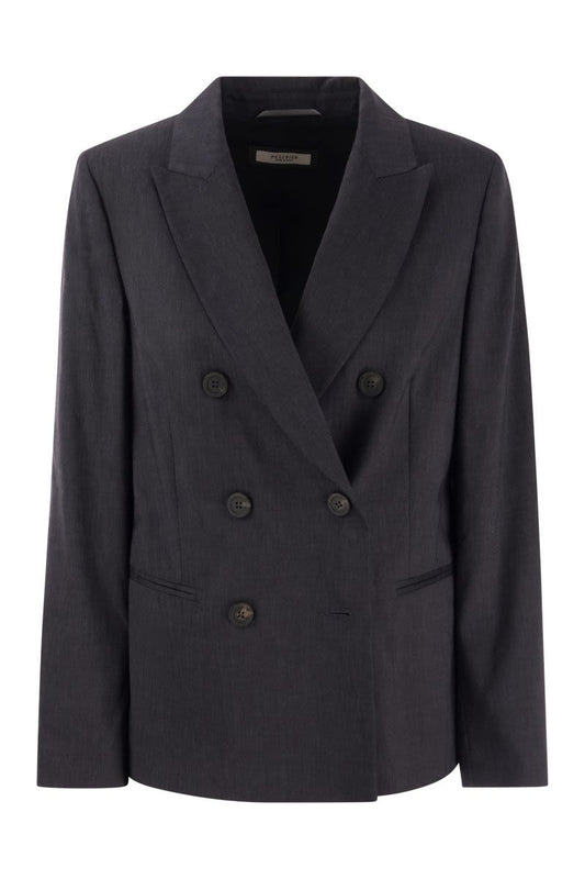 Wool and linen canvas double-breasted blazer - VOGUERINI