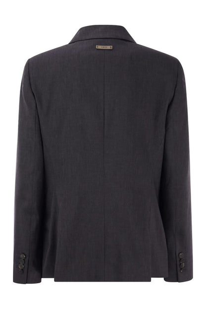 Wool and linen canvas double-breasted blazer - VOGUERINI