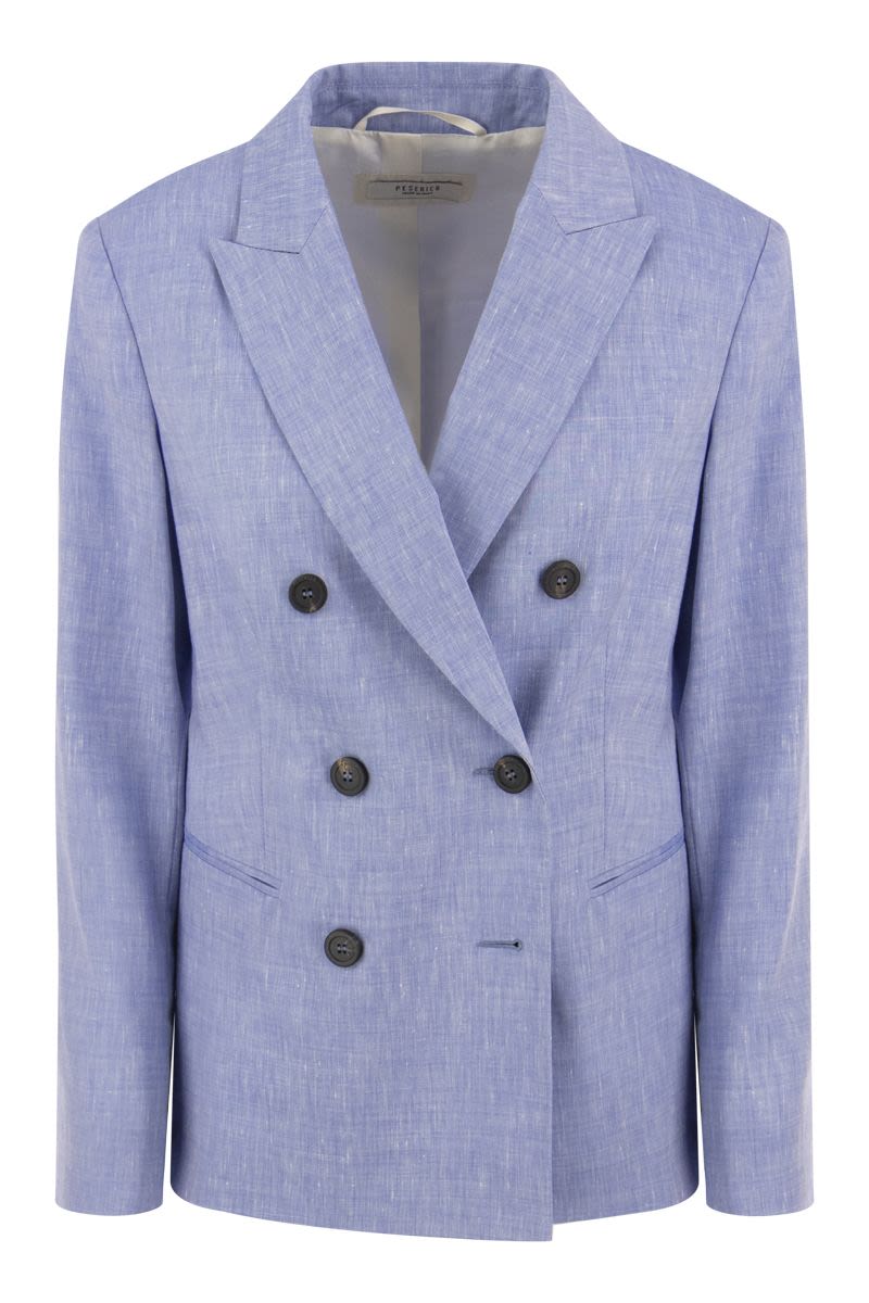 Wool and linen canvas double-breasted blazer - VOGUERINI