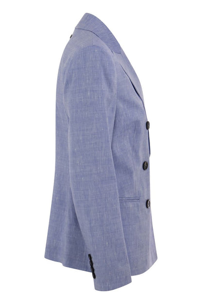 Wool and linen canvas double-breasted blazer - VOGUERINI