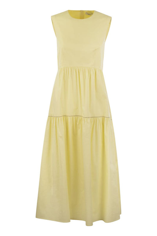 Midi dress in light stretch cotton satin