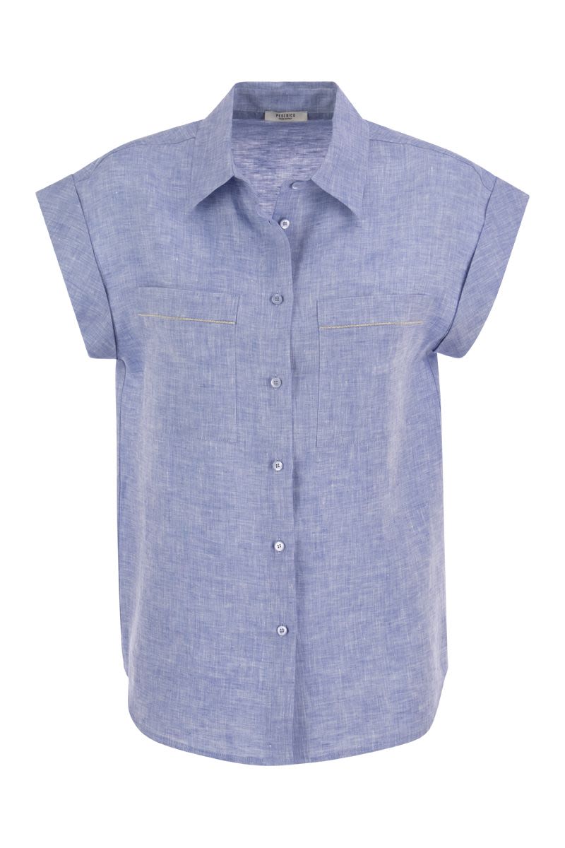 Linen Sleeveless Shirt - VOGUERINI